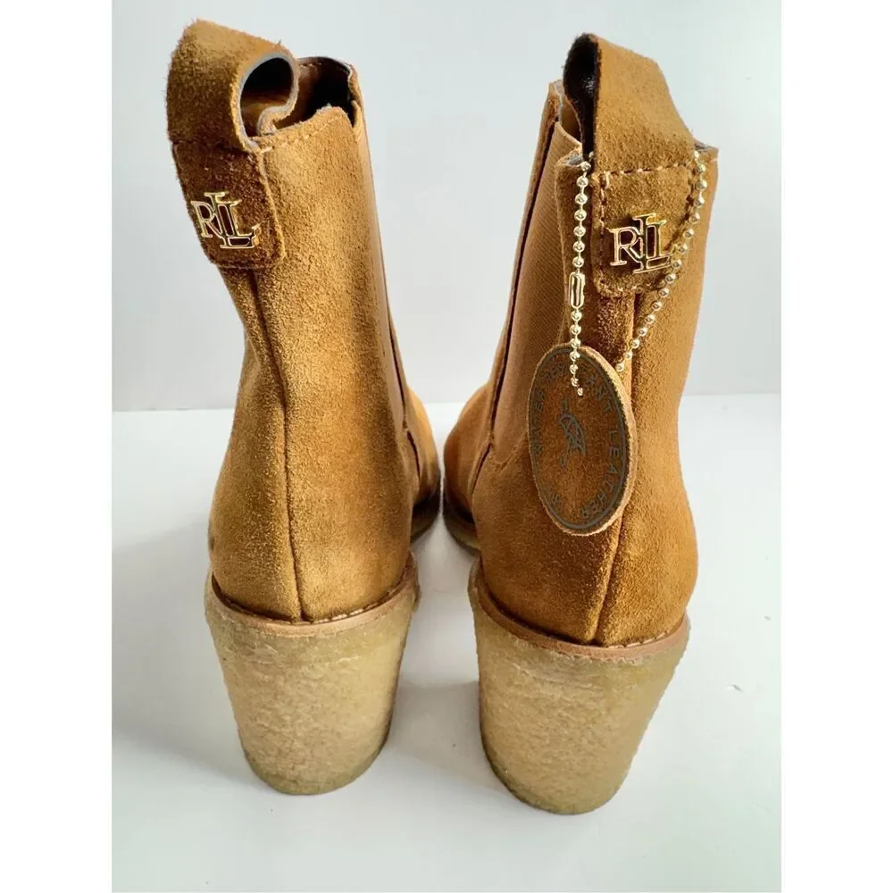 Lauren Ralph Lauren Boots Size 5.5 Women Brown Suede‎ Water Resistant Chelsea